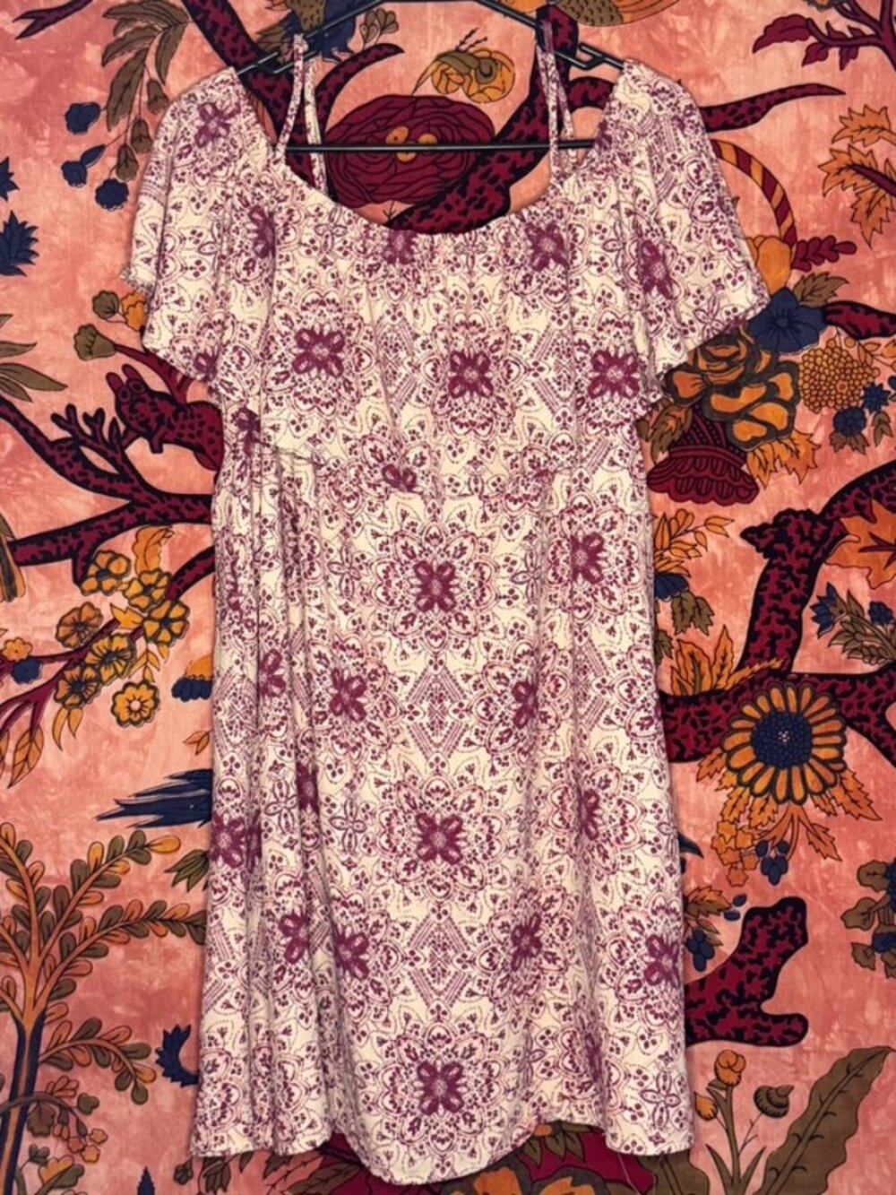 Layered Tan and Berry Peasant Dress